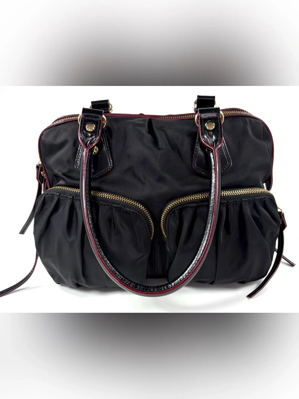MZ Wallace Bedford Satchel Black Bedford Nylon Patent Leather Trim Gold Hardware - Picture 5 of 16